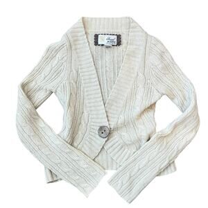 Y2K Fossil Cream Cable Knit Cardigan Sweater Light Academia Size Small
